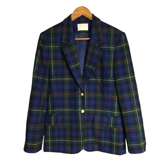 Pendleton Virgin Wool Blazer Jacket Notch Lapel Two Button Front Plaid Women - Picture 1 of 7
